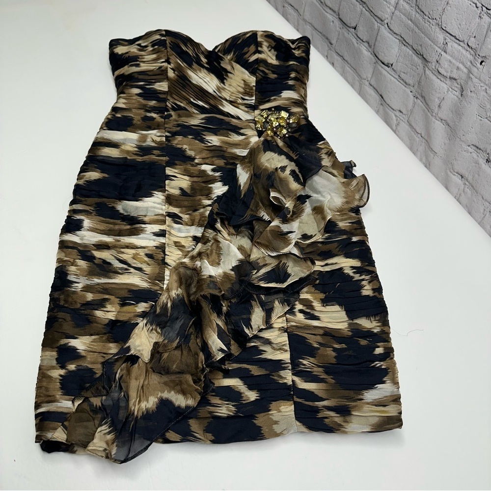 KURT THOMAS SILK Elegant Strapless Brown and Black Dress SIZE 2 - Picture 5 of 13